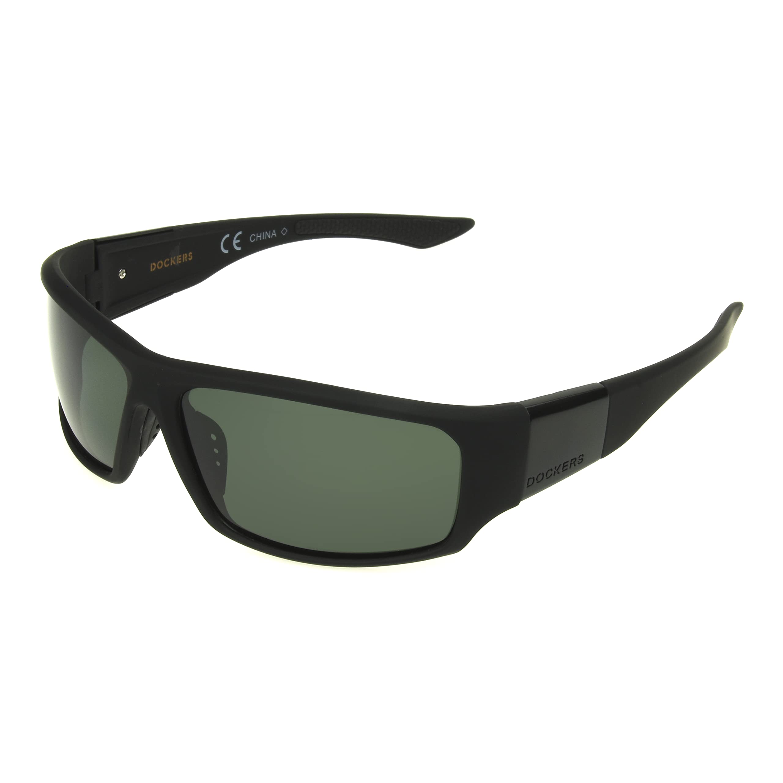 Dockers Men's Gavin Sunglasses Polarized Wrap, Black, 57mm, Black, 57mm