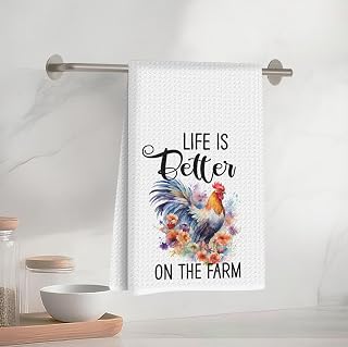 Adorable Chicken Kitchen Tea Towels, Decorative Dishcloths for Tableware, Funny Kitchen Tea Towels with Floral Quotes and Tea, Fashion Gifts and Home Decor Style