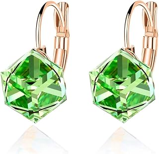 EVEVIC Austrian Crystal Cube Drop Leverback Earrings for Women