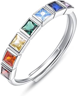 KINGWHYTE Chakra Ring for Women 925 Sterling Silver Adjustable Rings Healing Jewellery Chakra Gifts for Mom Daughter Yoga Lover
