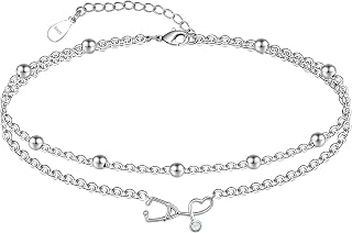 CHIC & ARTSY Womens Anklet 925 Sterling Silver Created Opal Layered Anklet Bracelet Dainty Beaded Chain Anklet Adjustable 11" Best Friend Anklet for Women