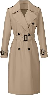 RISISSIDA Women Double-Breasted Long Trench Coats Water Resistant