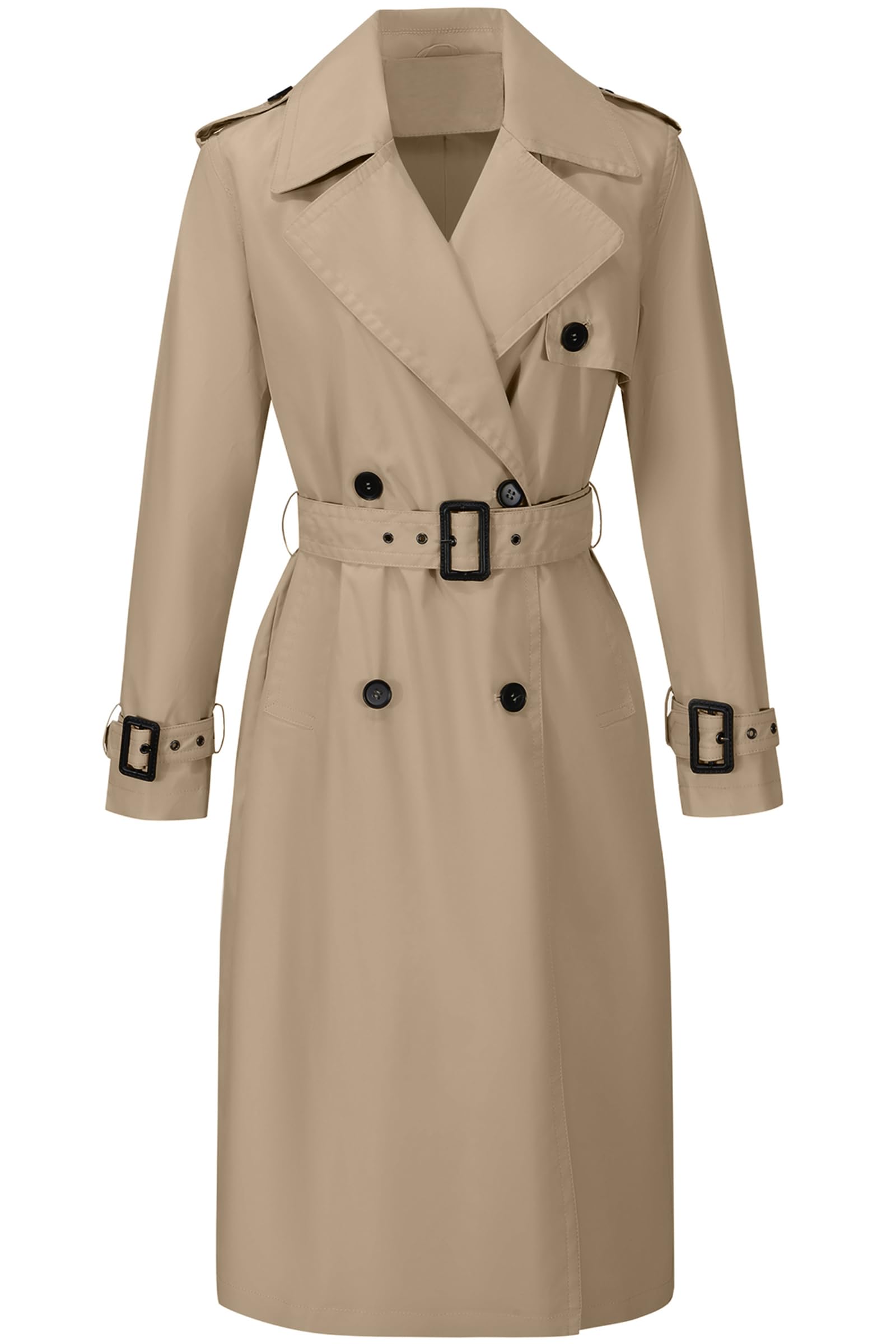 RISISSIDA Women Double-Breasted Long Trench Coats Water Resistant