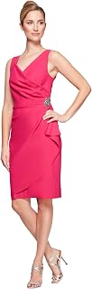Alex Evenings Women's Slimming Short Ruched Dress with Ruffle (Petite and Regular)