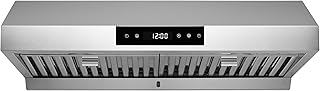 Hauslane Range Hood Under Cabinet 30" Ducted with 6 Speed & Auto Shut-off | Low Noise Pro Stainless Steel Heavy-duty Stove Hood Vent, 3-Way Venting, LED, Touch Panel, Dishwasher Safe Filter, UC-PS18