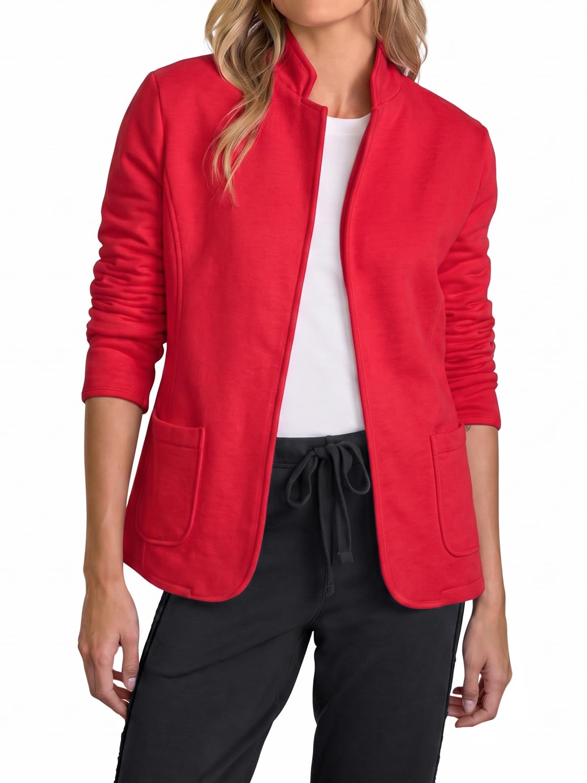 Fisoew Womens Sweatshirt Blazer Open Front Lapel Suit Jacket Casual Coat