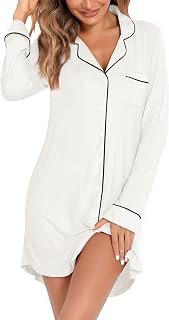 Anjue Long Sleeve Button Down Pajama Nightgowns for Women