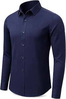 WSLCN Men's Button Down Casual Long Sleeve Slim Fit Elegant Classic Shirt