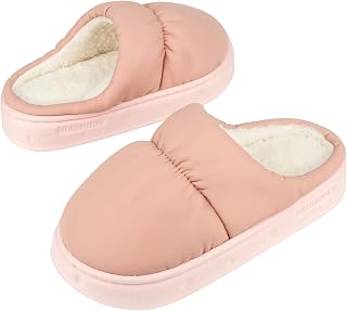 Dresofu House Slippers for Women Men Waterproof Thick Sole Fluffy Home Shoes Soft Memory Foam Non-Slip Indoor Winter Slides Lightweight Unisex Big Kids