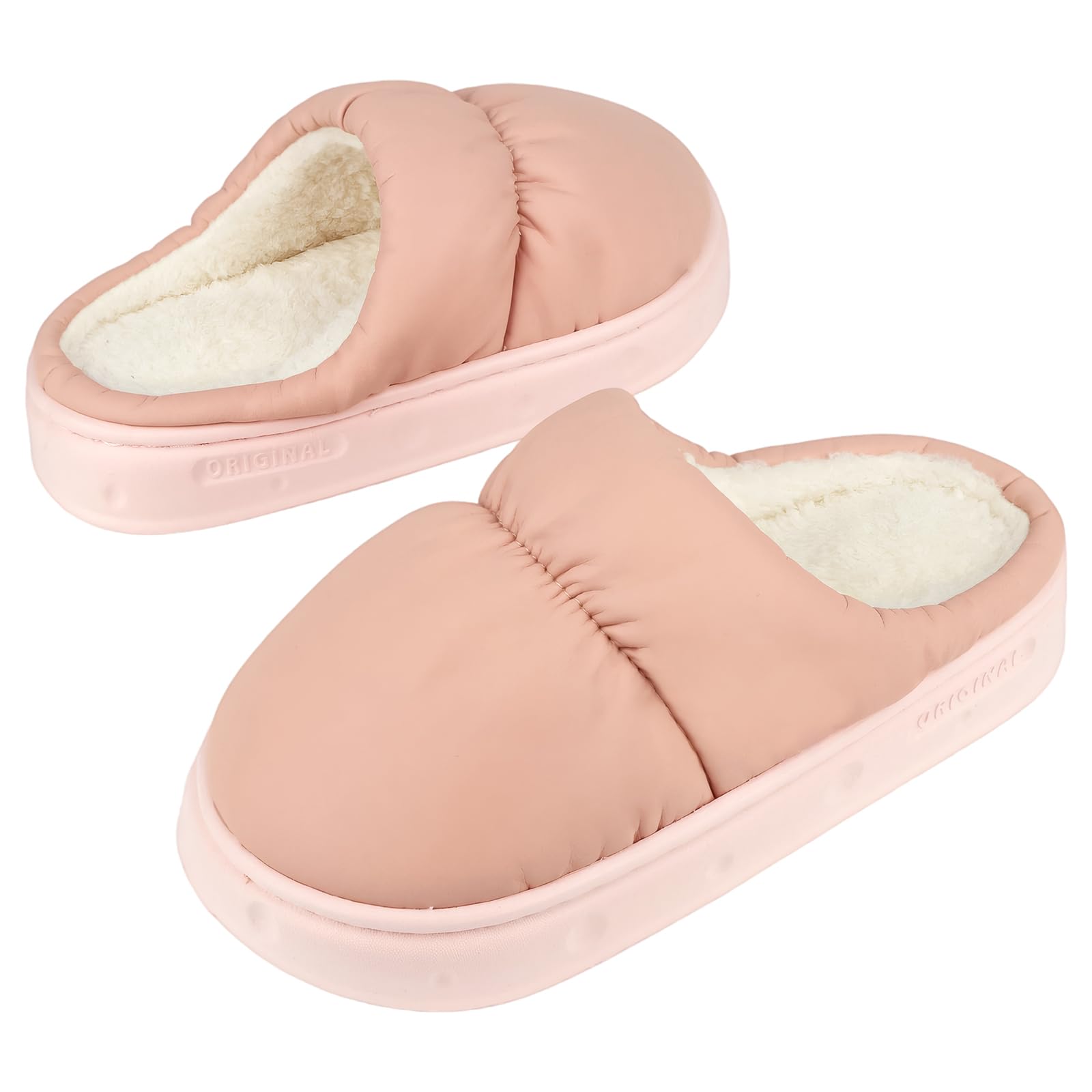 Dresofu House Slippers for Women Men Waterproof Thick Sole Fluffy Home Shoes Sof