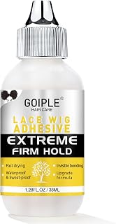 Goiple Wig Glue for Lace Front Wigs, Waterproof Lace Front Wig Glue for Wigs, Strong Hold Transparent Lace Adhesive for Hair Replacement Invisible Hair Bonding Wig Adhesive(1.28 fl oz)