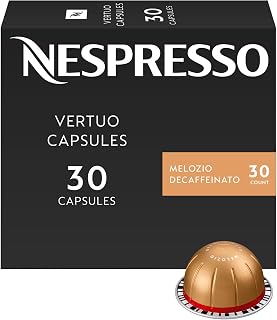 Nespresso Vertuo, Melozio Decaf, Medium Roast, 30-Count Espresso Pods | Decaf Medium-Roast Coffee Capsules, Smooth cereal notes and honeyed sweetness