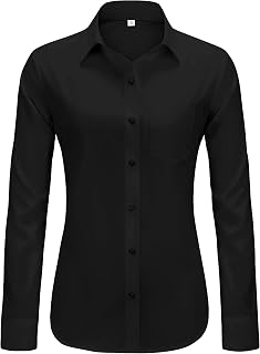 J.VER Womens Wrinkle Free Button Down Dress Shirts Solid Long Sleeve Formal Collared Shirt Casual Business Blouse with Pocket