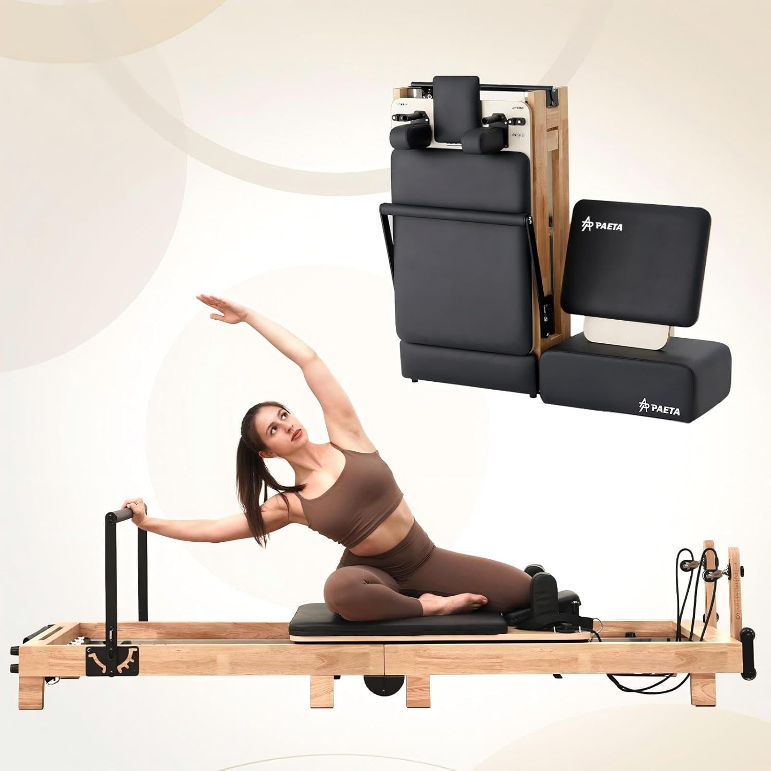 Pilates Reformer, PAETA 92" Wooden Pilates Reformer Machine with Springs, Pilate