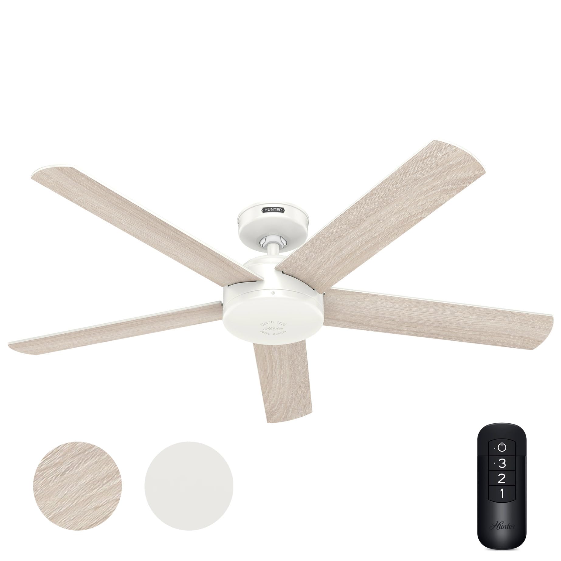 Hunter Fan Outdoor or Indoor Ceiling Fan, 52 in White Ceiling Fan No Light with 