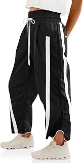 Fisoew Women's Baggy Wide Leg Pants Casual Drawstring Elastic Waisted Contrast Color Workout Y2K Track Pants