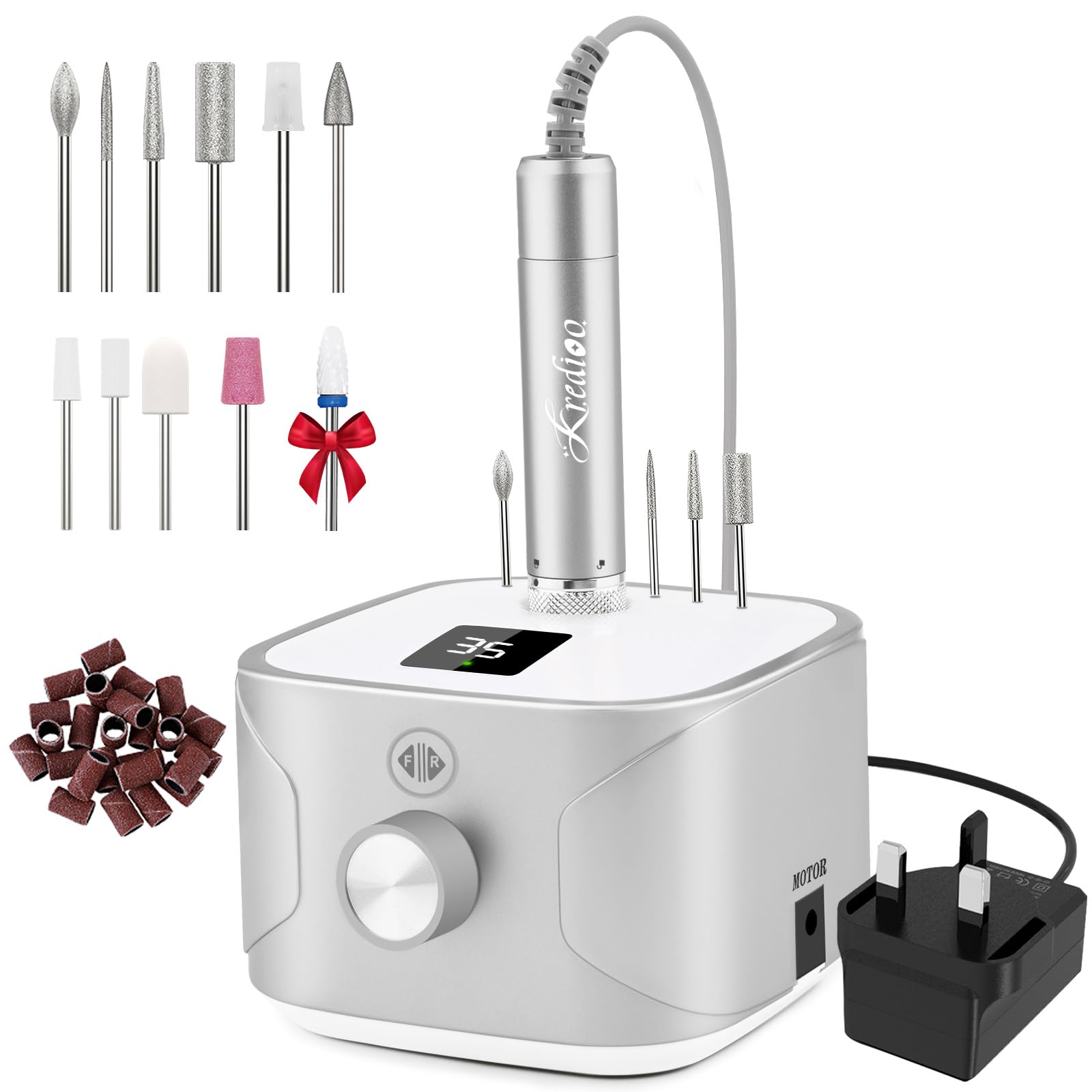 Kredioo Nail Drill 35,000RPM, Electric Nail File for Acrylic and Gel Nails, Prof