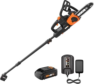 WORX Cordless Chainsaw, 20V 10" 2-in-1 Pole Saw with Auto-Tension, WG323 | 12‘’ Extra Reach with Pole, Weighs 10 LBS, Auto-Tension Chain Adjustment, Battery & Charger Included, PowerShare
