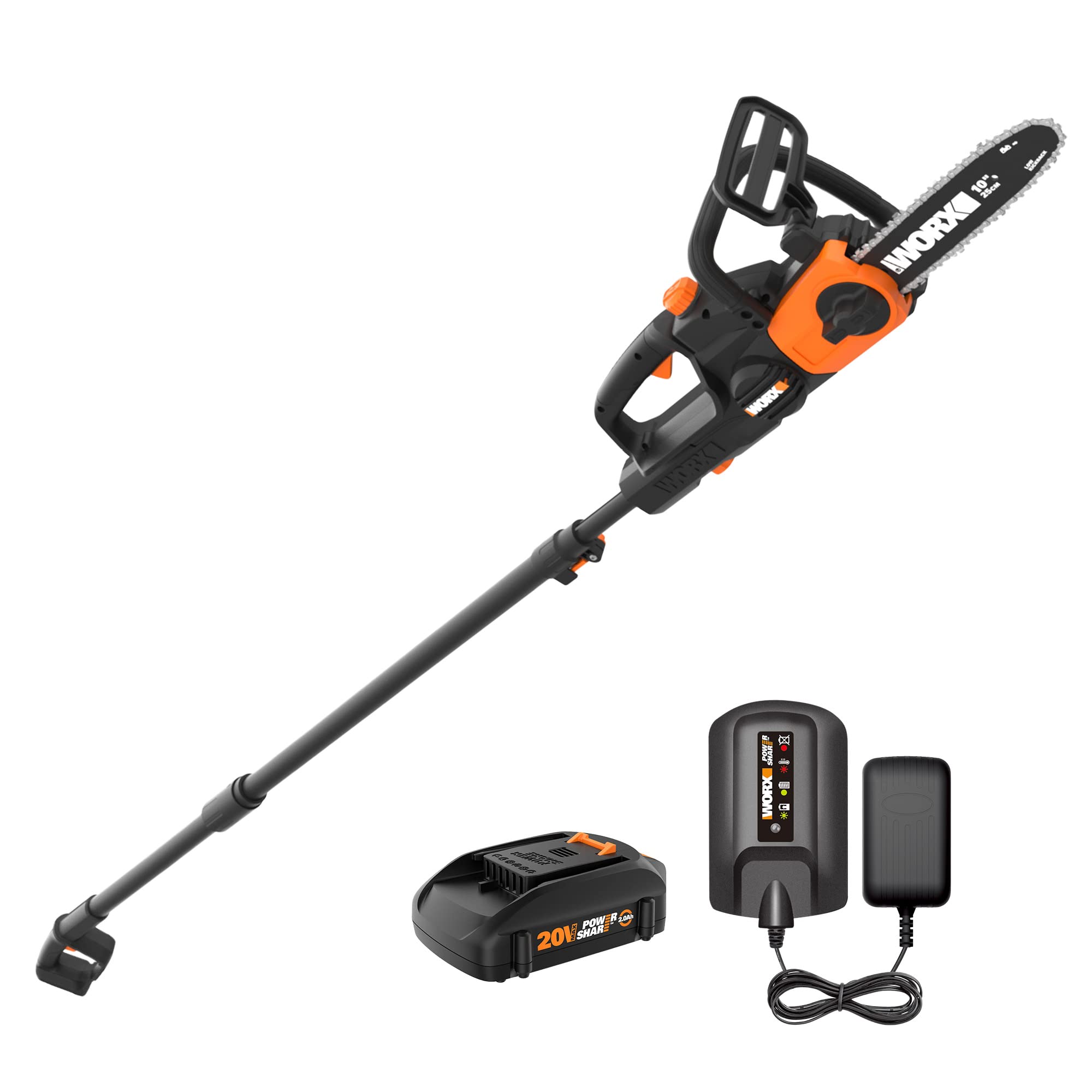 WORX Cordless Chainsaw, 20V 10" 2-in-1 Pole Saw with Auto-Tension, WG323 | 12‘’ 
