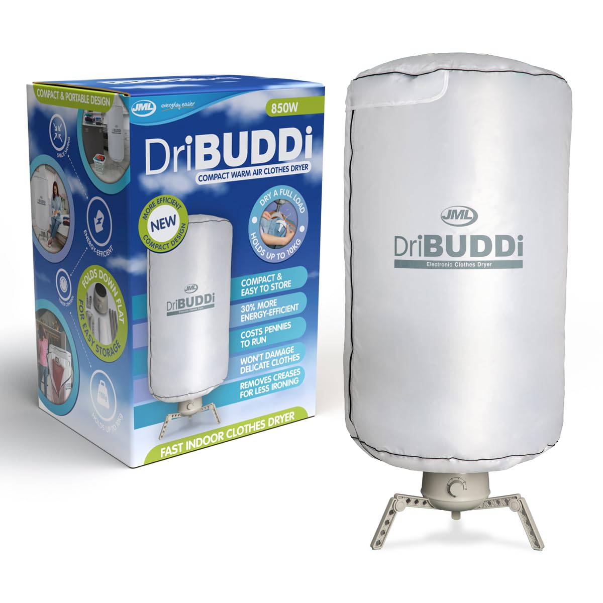 JML DriBUDDI Compact Electric Clothes Dryer | Heated Clothes Airer with Cover fo