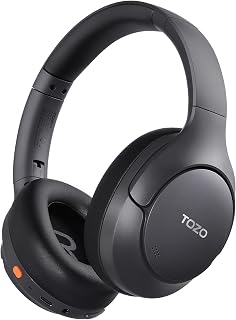 TOZO HT3 Hybrid Noise Cancelling Wireless Headphones, 90H Over Ear Headset | Hi Res Audio, AI Voice Assistant, Dual Device Connection, 32 Custom EQs, Built In 5 Mics, ANC, Foldable, Bluetooth 6.0 Black