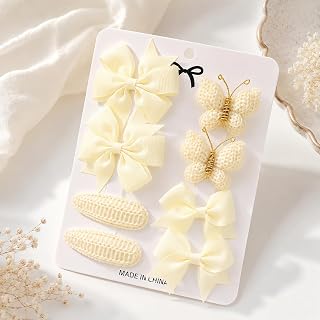 Set of 8 Ivory White Bow Hair Clips for Baby Girls 1.7-2.5 Inch Baby Girls Hair Clips with Grosgrain Ribbon, Knitted Butterfly Hair Accessories