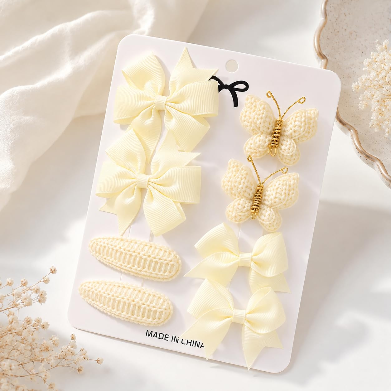 Set of 8 Ivory White Bow Hair Clips for Baby Girls 1.7-2.5 Inch Baby Girls Hair 