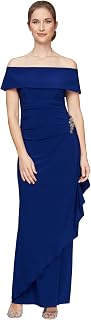 Alex Evenings Womens Long Foldover Off the Shoulder Gown, Formal Event, Mother of the Bride Dress