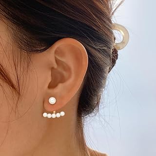 女性用パールプロムイヤリング – ラインストーン付きホワイトラウンドパールブライダルイヤリング – フォーマルウェディングジュエリー&ブライズメイドギフト