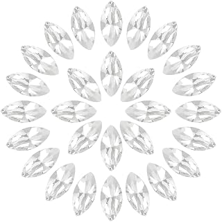 Generic 50 Pieces Horse Eye Shape Rhinestones 7x15mm Rhinestone Beads for Jewelry Making Crafts Costumes Crystal Ornaments White