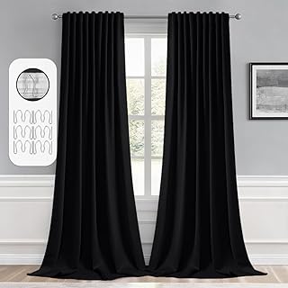 MIULEE 2 Panels Set Black Back Tab Blackout Curtains 52x96 Inch Long