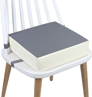Toddler Booster Seat for Kitchen Chair, Waterproof PU Support Cushion | Add 3.4in Comfortable Height for Family Meals, Wipe-Clean Cover and Dual Straps Help Secure to Chairs at Home or on the Go