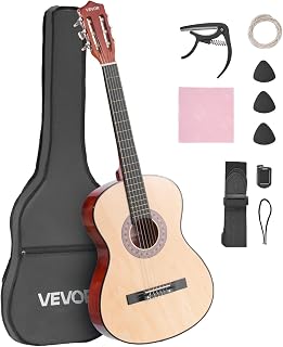 VEVOR Classical Guitar, 38 Inch, Wood Classical Guitar Starter Kit for Beginners, with Nylon Strings, Gig Bag, Strap, Tuner, Extra Strings, Pick, Capo, Basswood, for Teenagers Adults Students, Natural