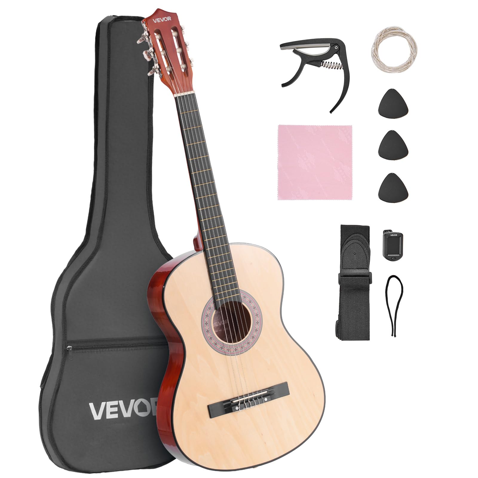 VEVOR Classical Guitar, 38 Inch, Wood Classical Guitar Starter Kit for Beginners