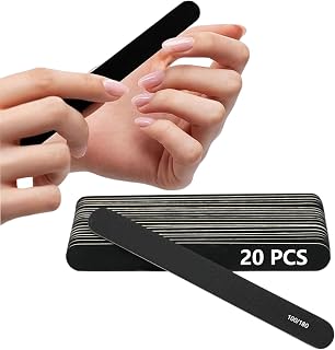 Nail File Professional 20pcs Double Sided 100/180 Grit Nail Files, Black Reusable Emery Board, Manicure Pedicure Tool for Both Acrylic and Natural Nails
