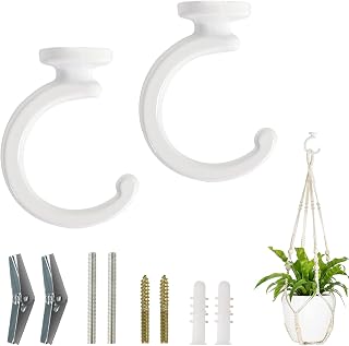 Mkono Ceiling Hooks for Hanging Plants 2 Pack Heavy Duty Metal Plant Hanger | Decorative Hooks, Swag Hook, Fit Planter Flower Pot Lantern Wind Chimes Lights Ornaments, Multi-Use, Indoor Outdoor Decor