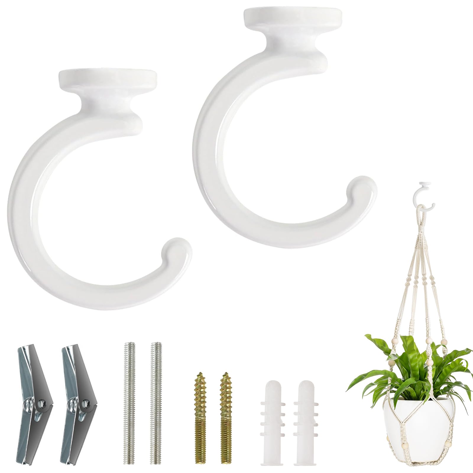 Mkono Ceiling Hooks for Hanging Plants 2 Pack Heavy Duty Metal Plant Hanger | De