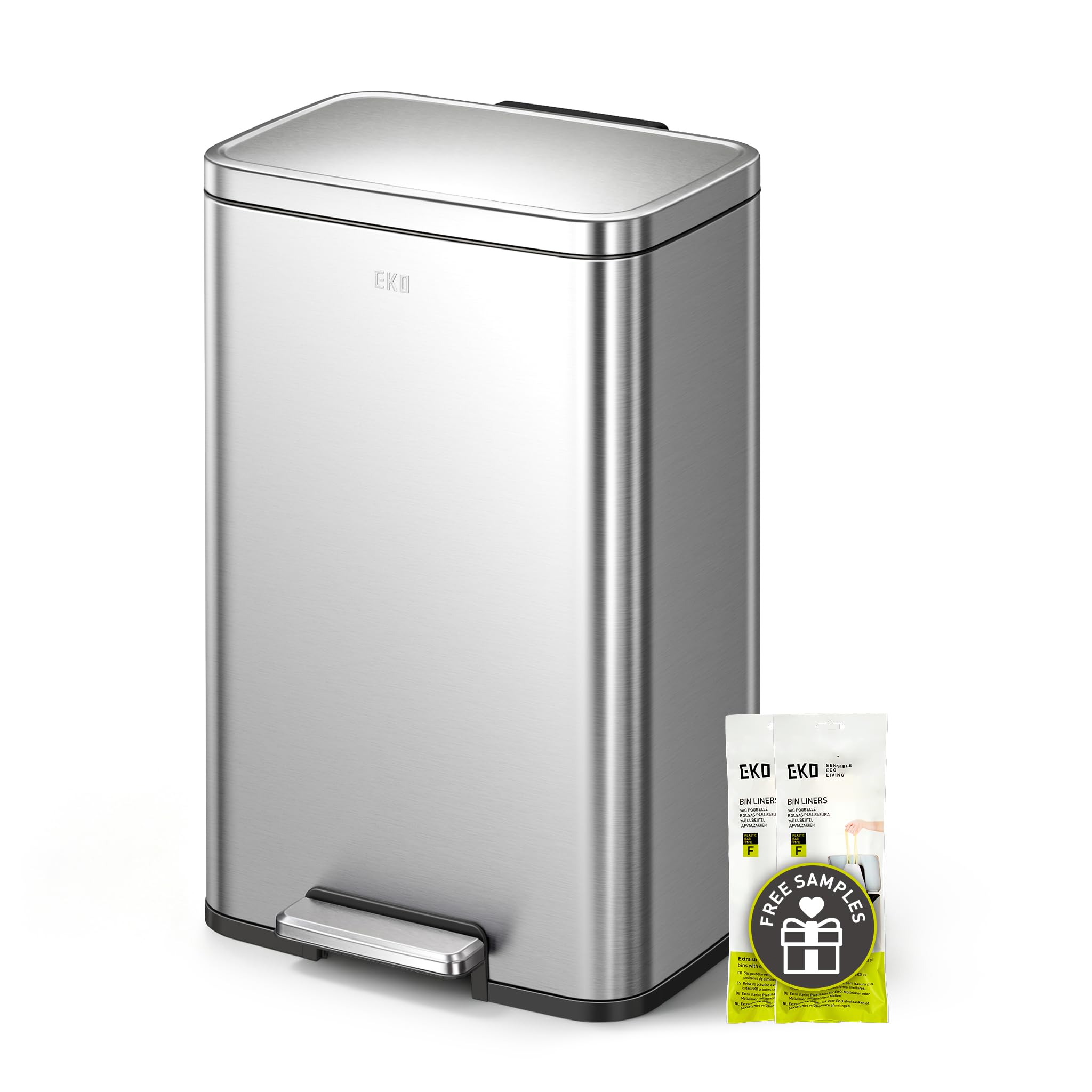 EKO Madison Brushed Stainless Steel 13.2 Gal/50L Kitchen Step Trash Can or Recyc