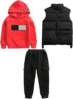 amropi Boy's Hoodie Tracksuit Set Pullover Sweatshirt Vest Top Jogging Pants 3 Pieces Sweatsuit for Age 3-12 Years