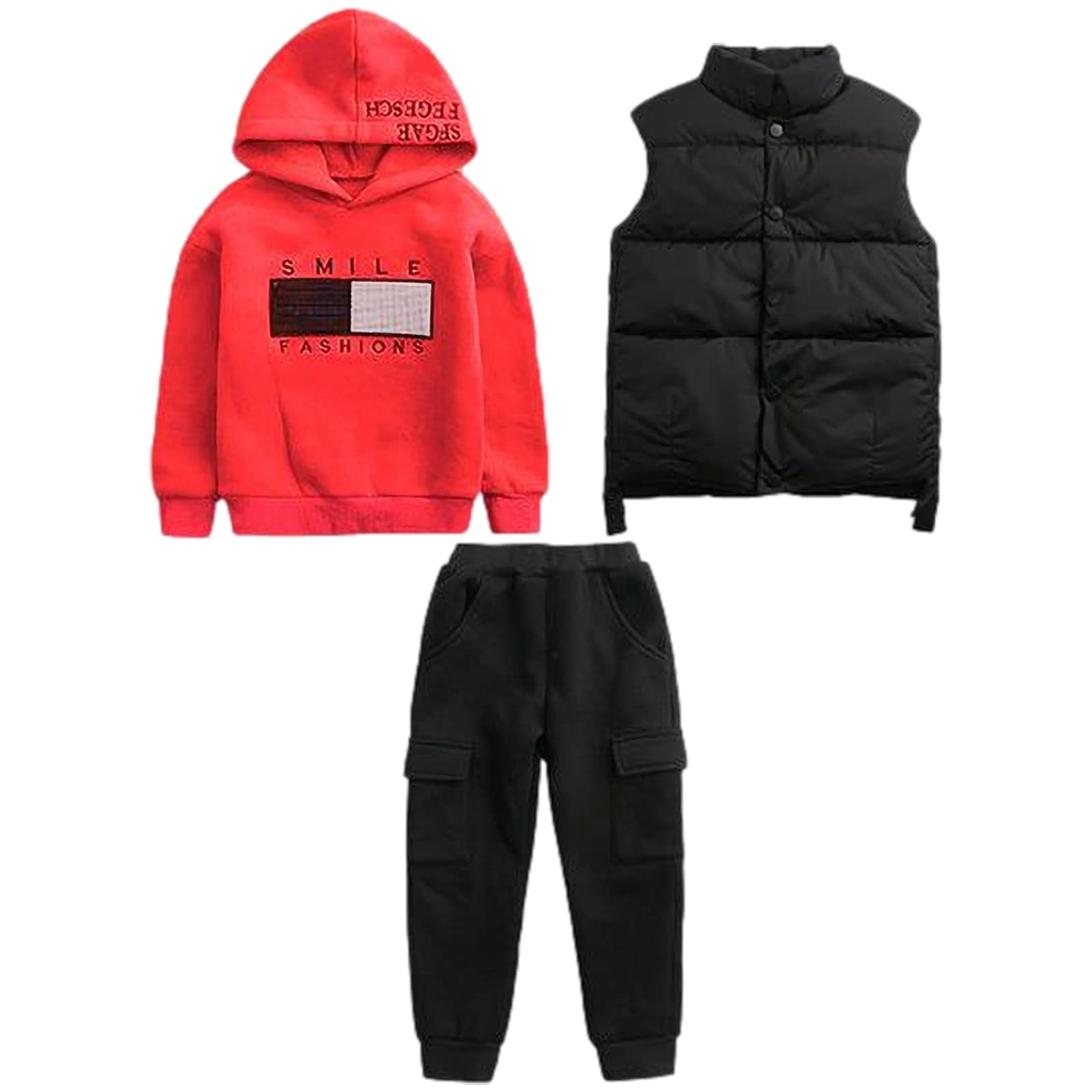 amropi Boy's Hoodie Tracksuit Set Pullover Sweatshirt Vest Top Jogging Pants 3 P