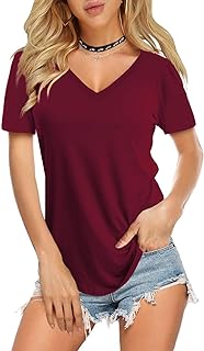 Amoretu レディース 夏 半袖/長袖 Vネック Tシャツ ベーシックTシャツ トップス