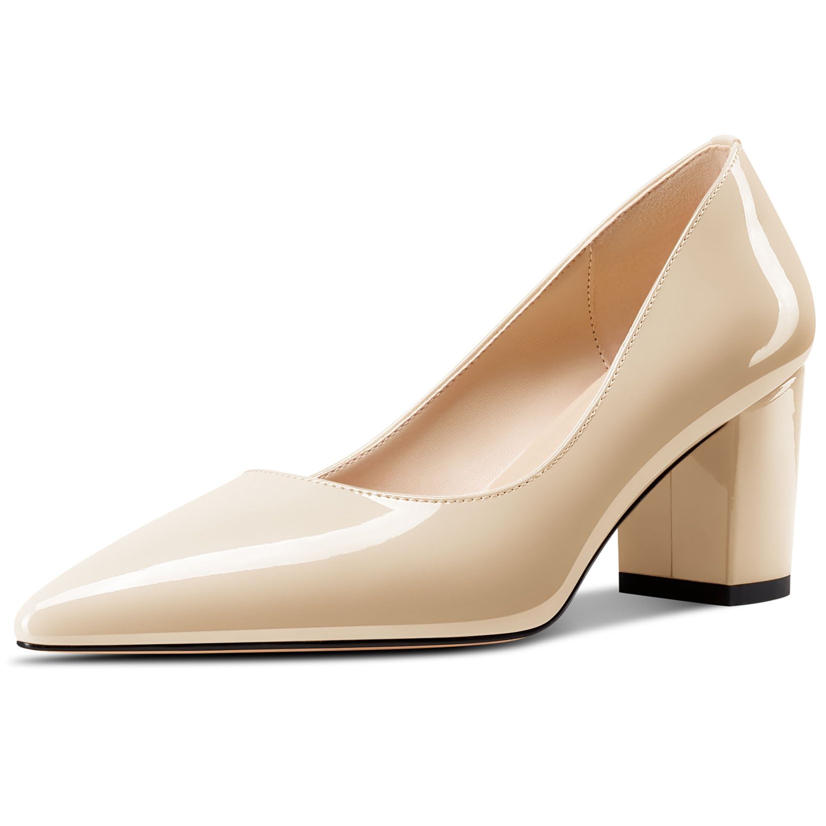 Aachcol Zapatos de vestir de charol para mujer, de tacón medio y grueso, puntera