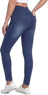 Pull on Skinny Jeans for Women, Stretchy High Waisted Leggings Trendy Tummy Control Demin Jegging with Pockets