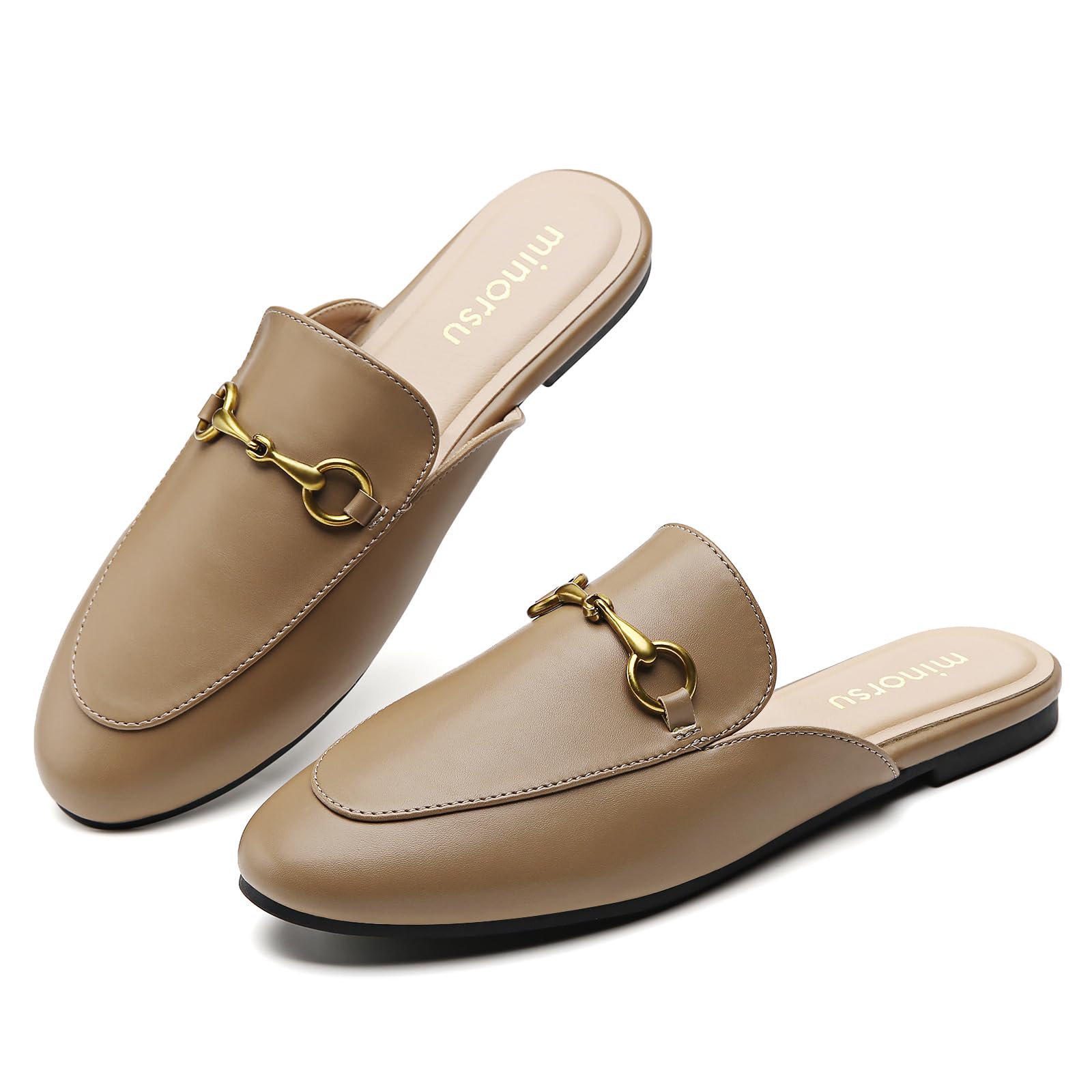 Minorsu Buckle Mules for Women Flats Loafers Shoes for Work Office Business