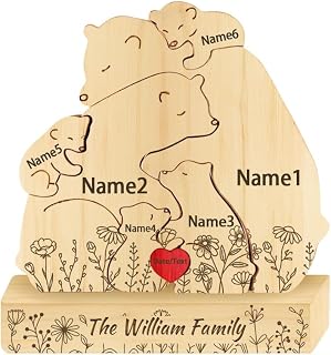 Hugging Bear Family Floral Version Puzzle Mothers Day Home Decor, Personalized Custom Name Wooden Flower Family Bear Puzzle Gift for Mom, Mom Birthay Gifts, Gifts for Wife (style01)