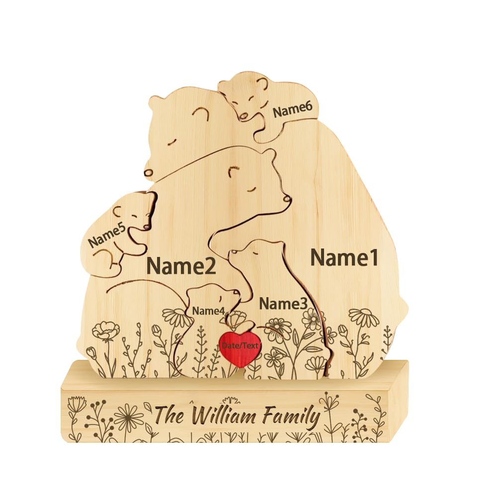 Hugging Bear Family Floral Version Puzzle Mothers Day Home Decor, Personalized C