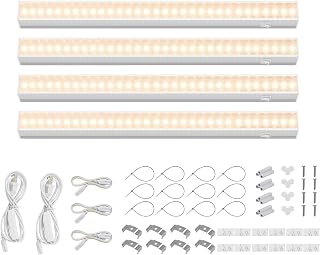 Barrina Grow Lights for Indoor Plant, Full Spectrum, T5 1FT Yellow, 4 Packs | White Cover Plant Growing Lamp, LED Grow Light Strip for Seedlings, Greens, Shelf, Linkable, Separate On/Off, Flexible Mount