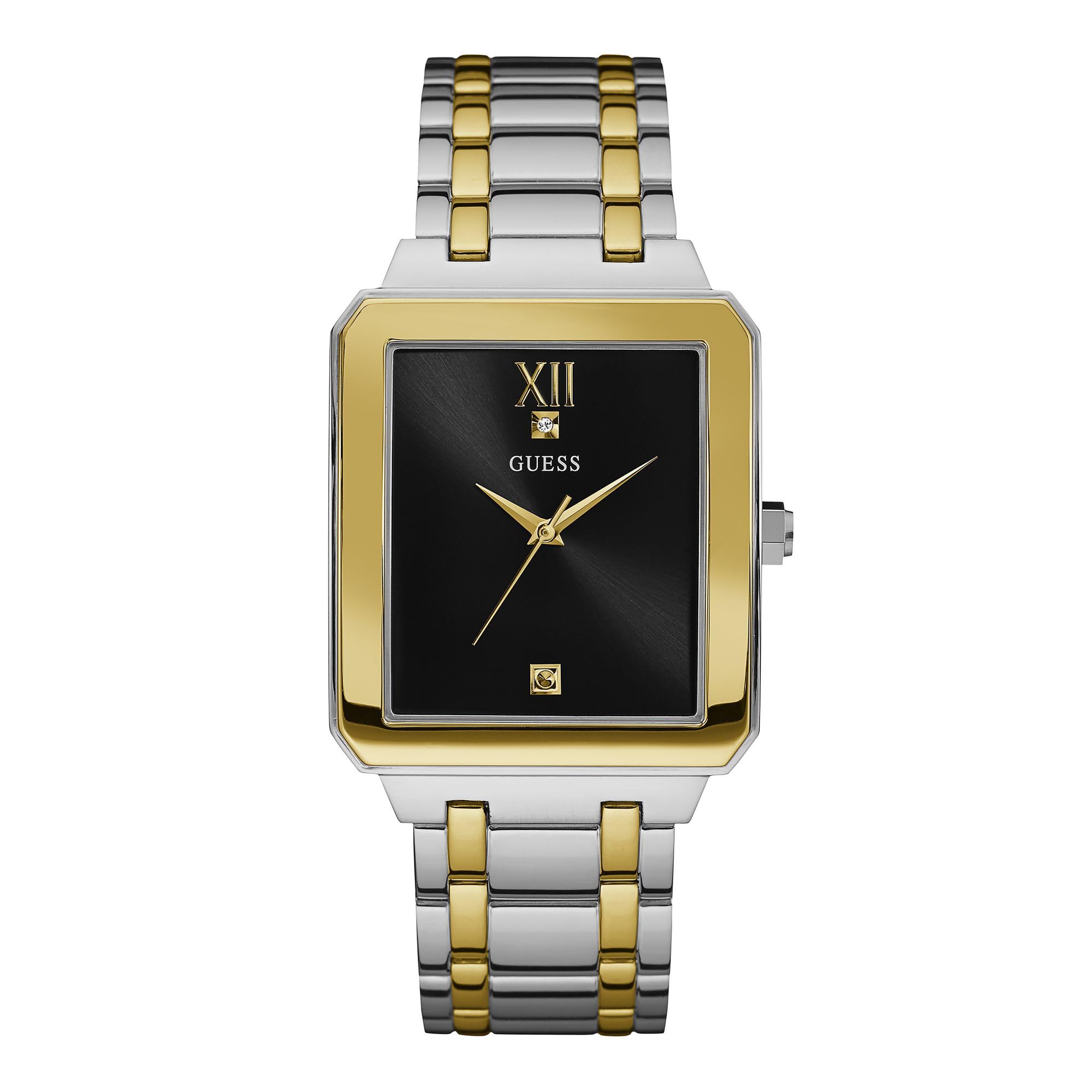 Guess Men's 35mm Watch - Two-Tone Stainless Steel Strap Black Dial Two Tone Case