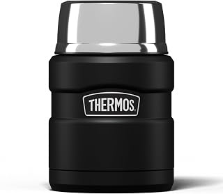 Thermos Stainless King Matt Black Food Flask (470ml) 9h Hot | 14h Cold | Thermal vacuum insulated stainless steel metal hot food container with lid for soup, meal prep, work packed lunch, camping