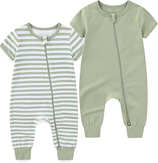 BIGBIGKISS Baby Boy Girl 2 Pack Romper Short Sleeve 2 Way Zipper Jumpsuits